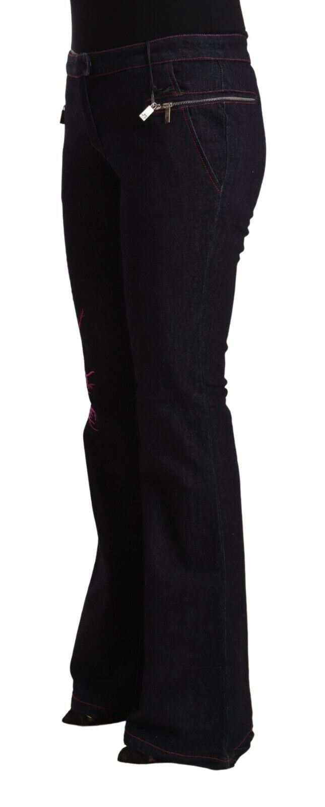 Exte Black Cotton Stretch Mid Waist Cotton Flared Denim Jeans - Fizigo