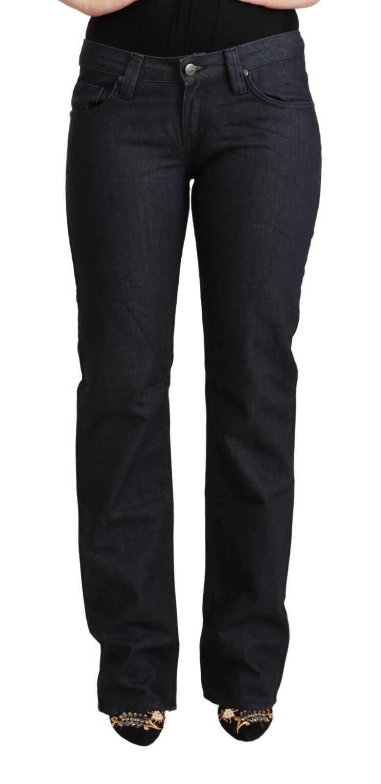 Exte Dark Blue Cotton Stretch Low Waist Straight Denim Jeans - Fizigo