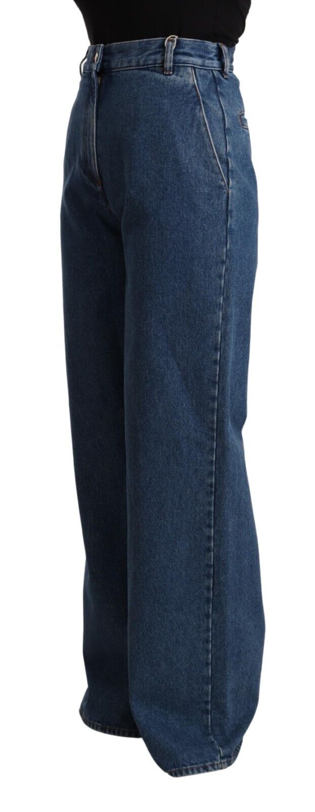 GCDS Blue Cotton High Waist Wide Leg Boot Cut Denim Jeans - Fizigo