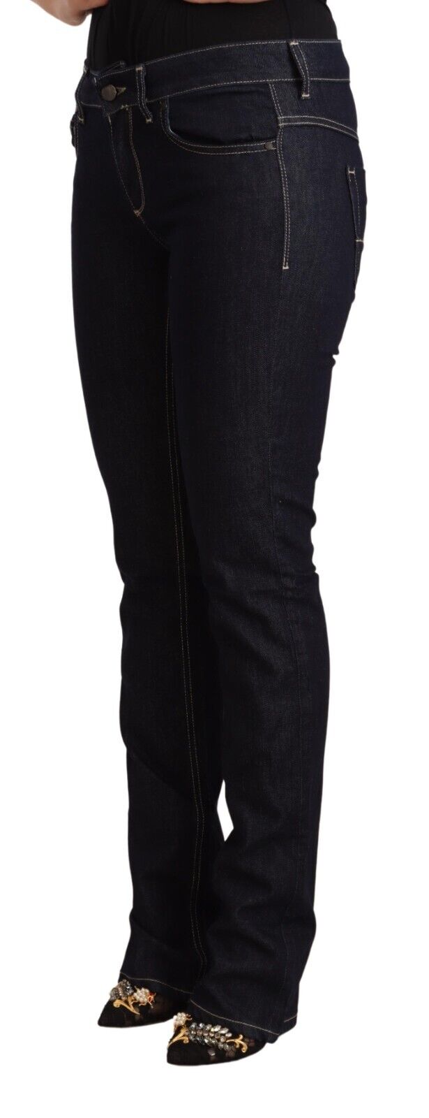 GF Ferre Black Cotton Stretch Low Waist Skinny Denim Jeans - Fizigo