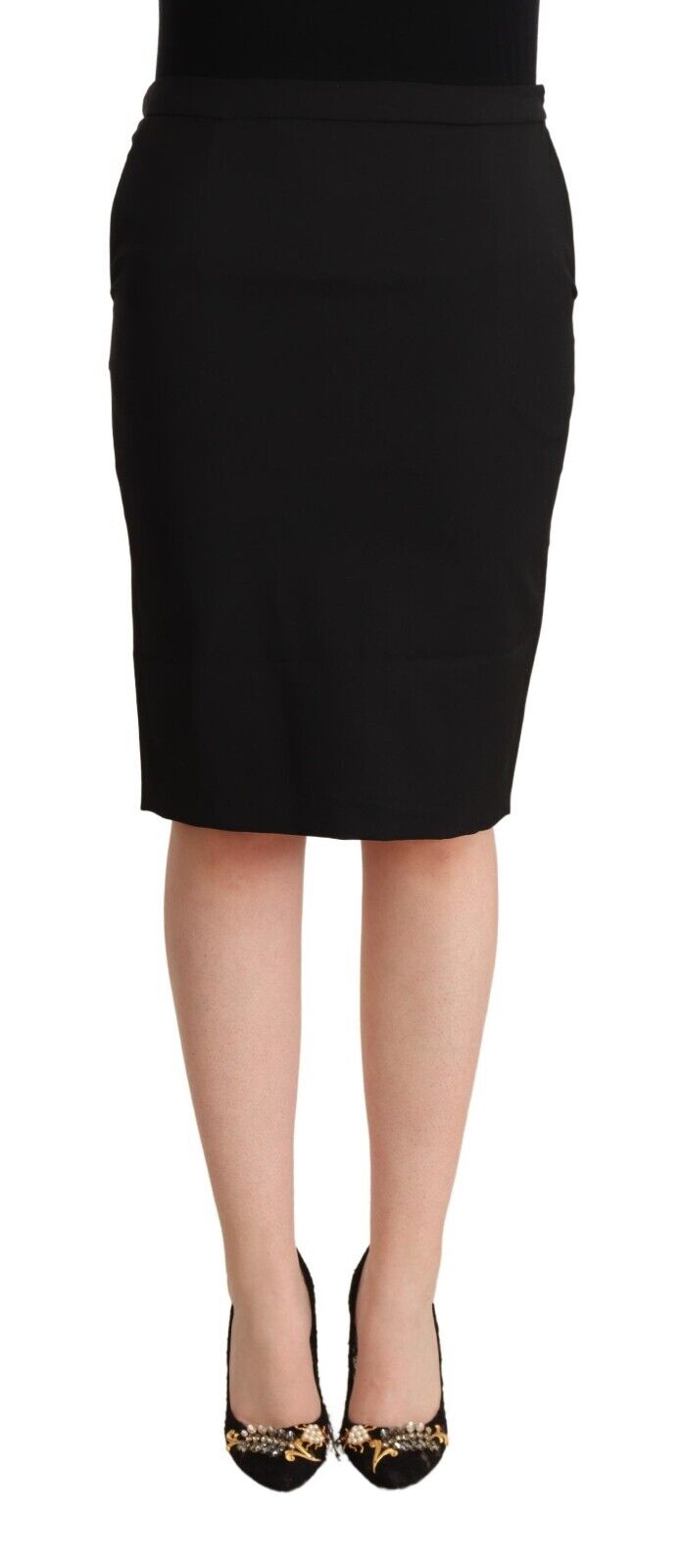 GF Ferre Black Pencil Knee Length Straight Skirt - Fizigo