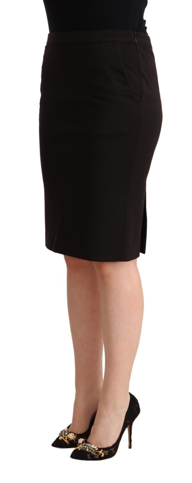 GF Ferre Black Straight Pencil Cut Knee Length Skirt - Fizigo