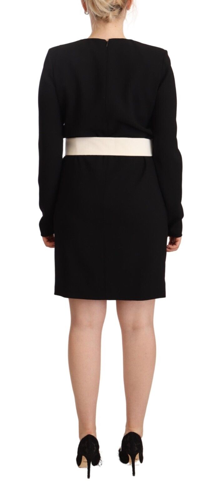 Givenchy Black Wool Long Sleeves Belted Mini Sheath Dress - Fizigo