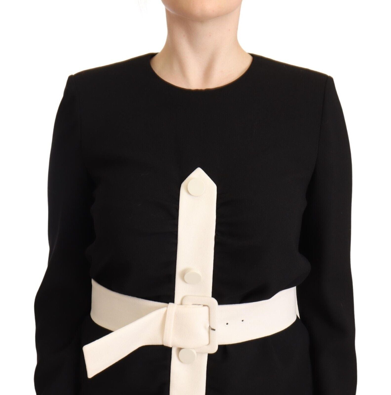 Givenchy Black Wool Long Sleeves Belted Mini Sheath Dress - Fizigo