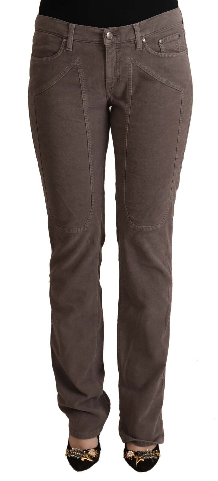 Jeckerson Brown Cotton Low Waist Iconic Patches Leg Denim Jeans - Fizigo