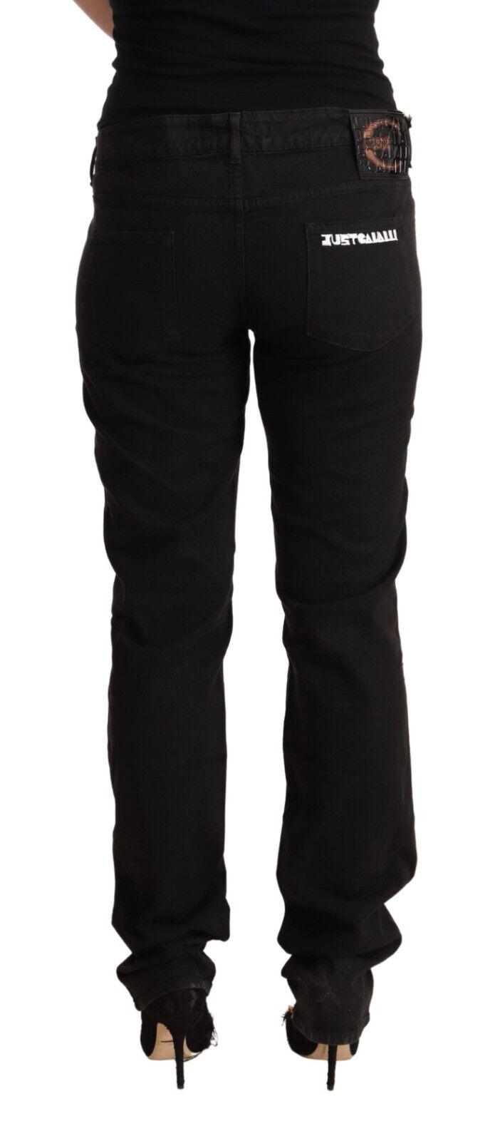 Just Cavalli Black Mid Waist Denim Cotton Skinny Jeans - Fizigo