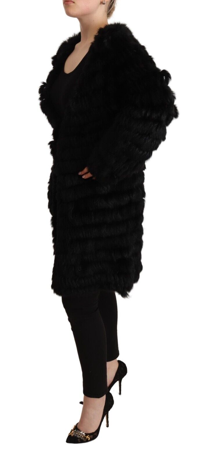 Just Cavalli Black Rabbit Fur Cardigan Long Sleeves Jacket - Fizigo