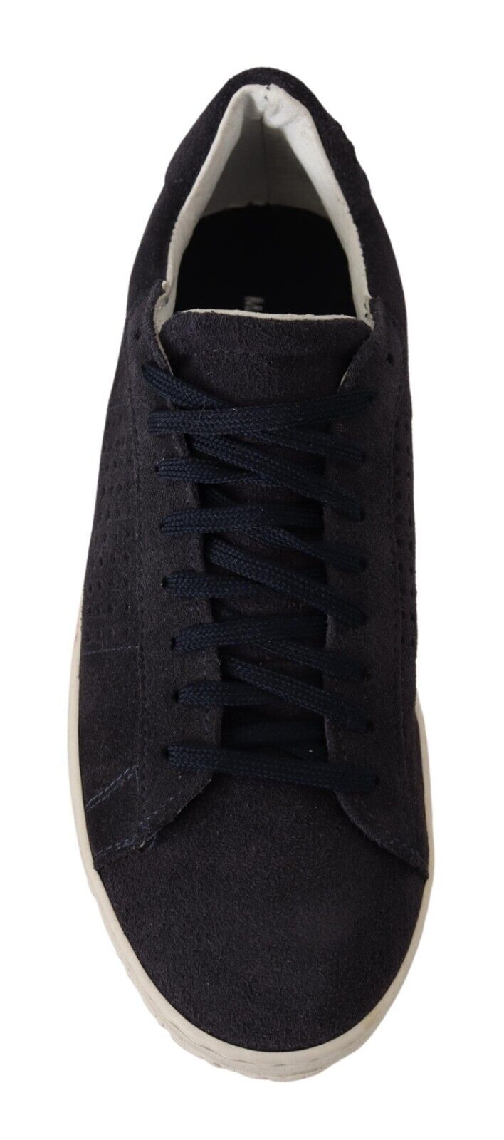 La Scarpa Italiana Black Suede Perforated Lace Up Sneakers Shoes - Fizigo
