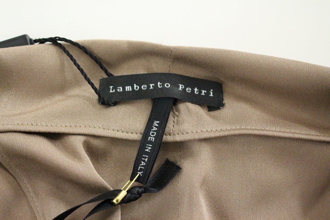Lamberto Petri Brown Draped Silk Sheath Shift Coctail Dress - Fizigo
