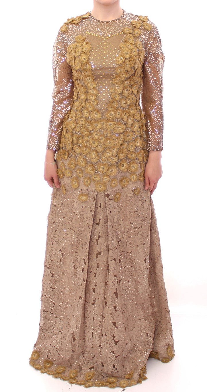 Lanre Da Silva Ajayi GOLD Long Lace Maxi Crystal Dress - Fizigo