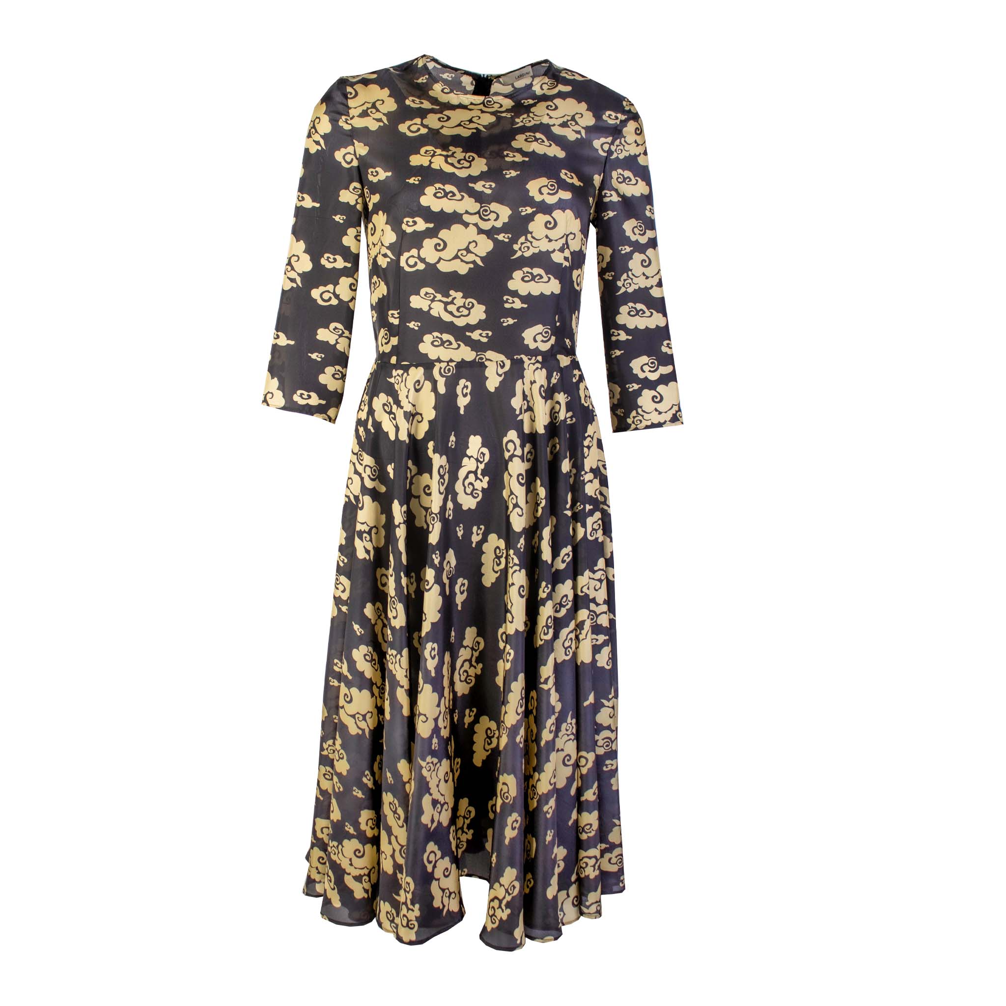 Lardini Black and Gold Printed Long Silk Dress - Fizigo