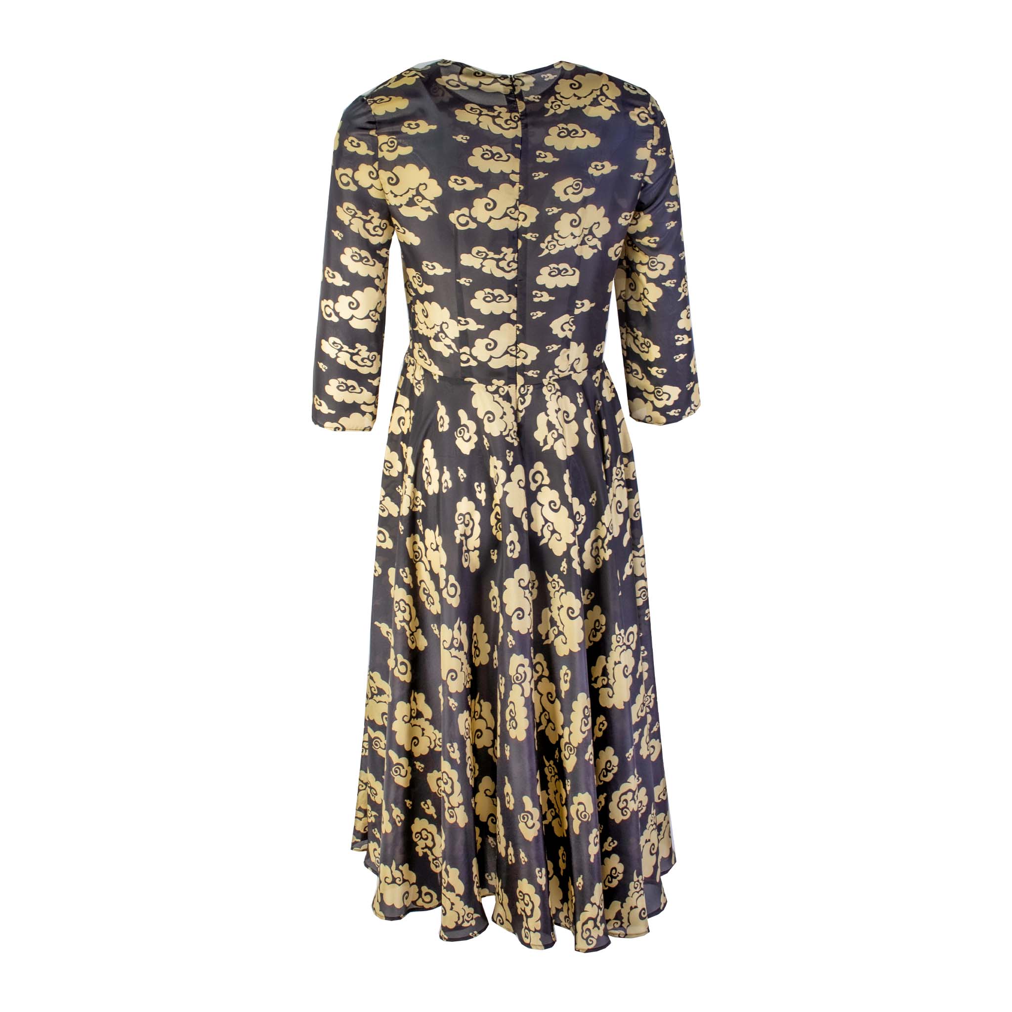 Lardini Black and Gold Printed Long Silk Dress - Fizigo
