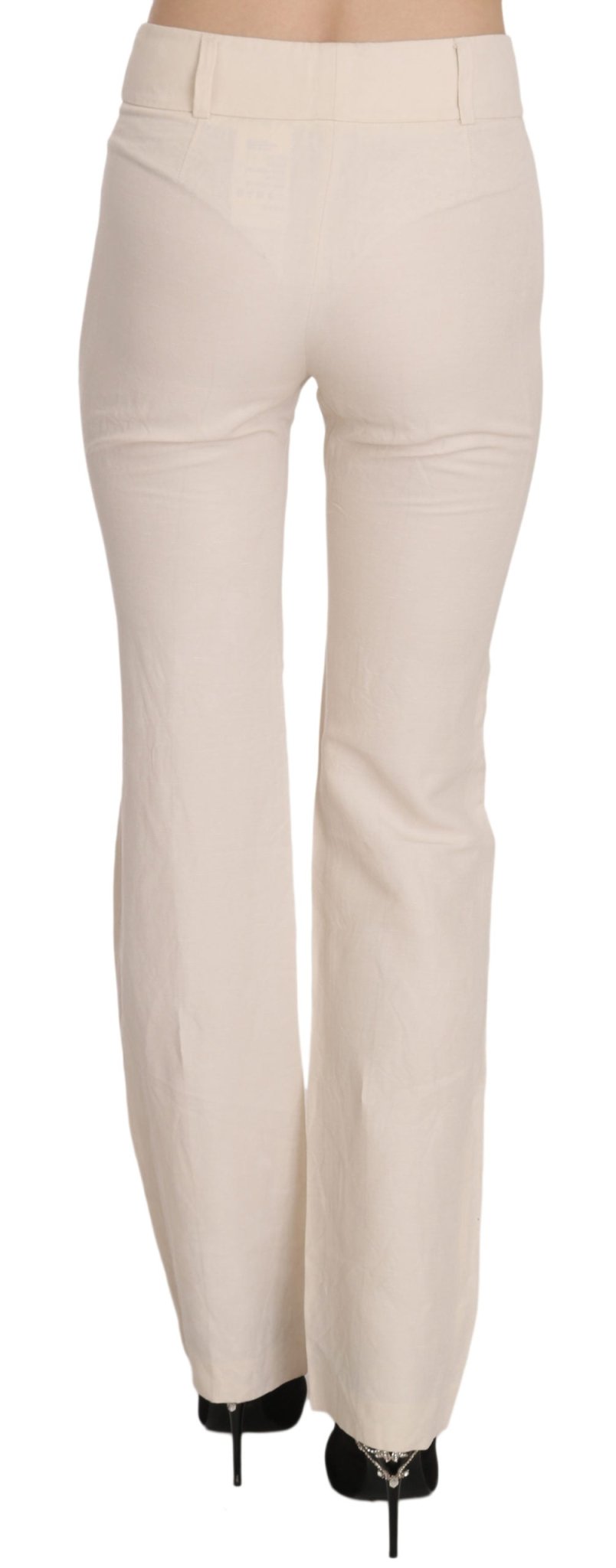 LAUREL White High Waist Silk Blend Flared Dress Trousers Pants - Fizigo