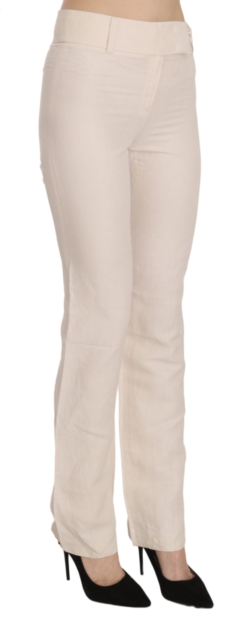 LAUREL White High Waist Silk Blend Flared Dress Trousers Pants - Fizigo
