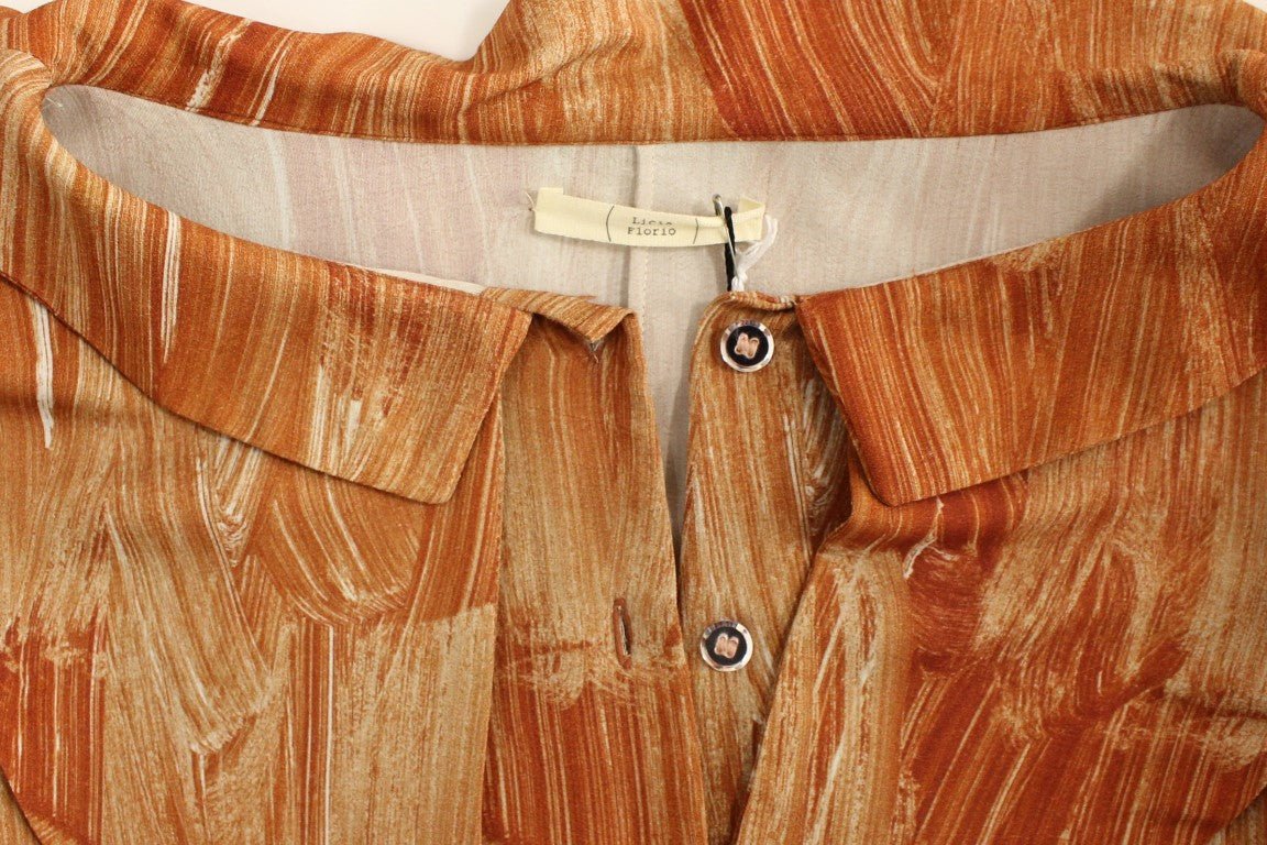 Licia Florio Orange Long Sleeve Button Front Blouse Shirt - Fizigo