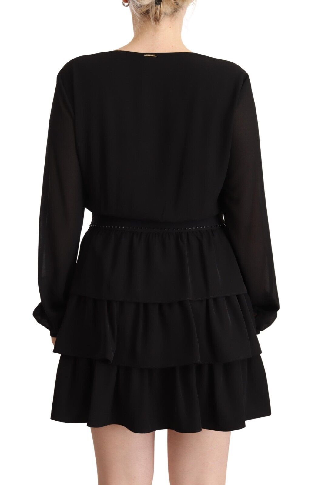Liu Jo Black Polyester Long Sleeves V-neck Mini A-line Dress - Fizigo