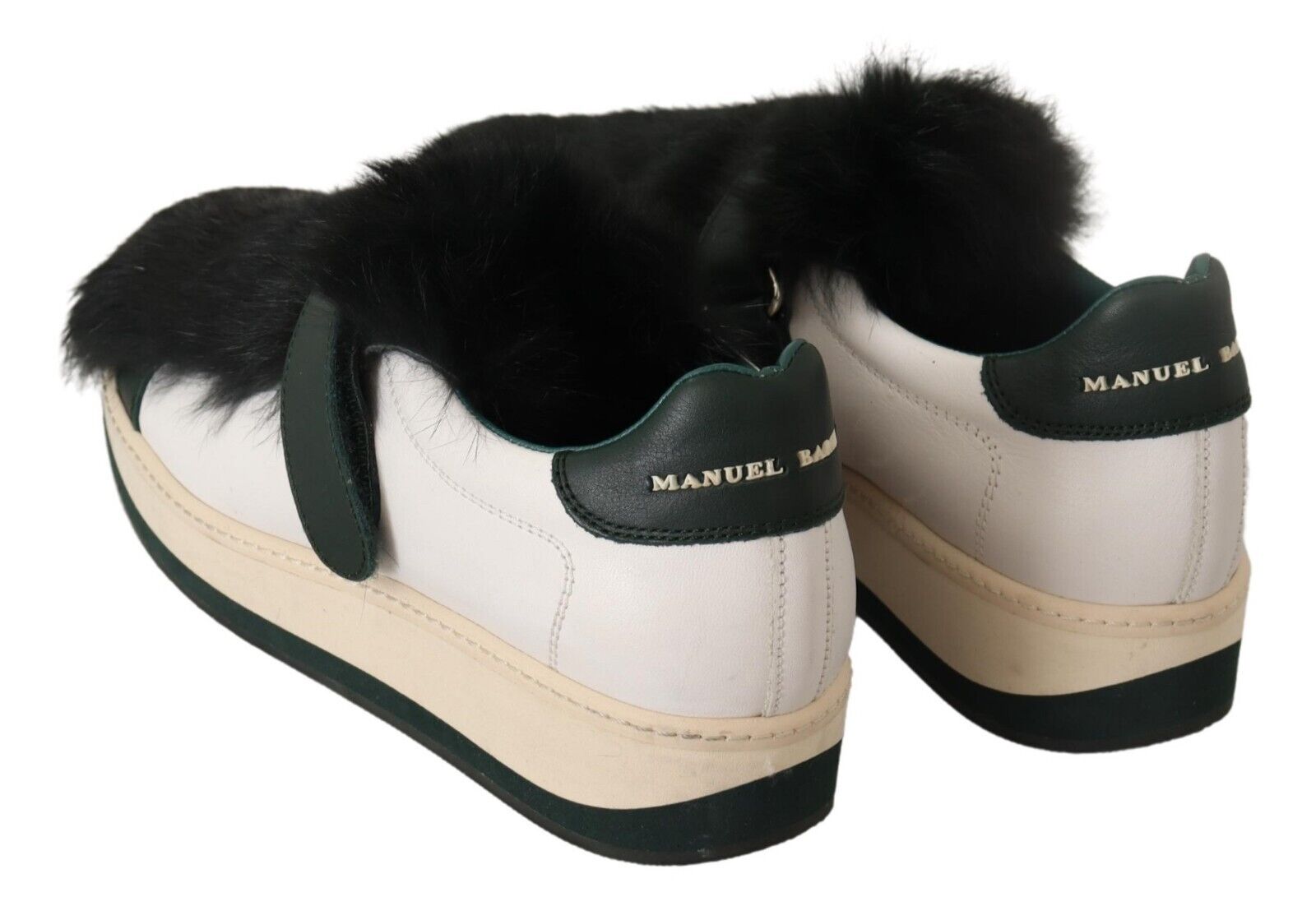 MANUEL BARCELO White Leather Black Fur Low Top Sneakers Shoes - Fizigo