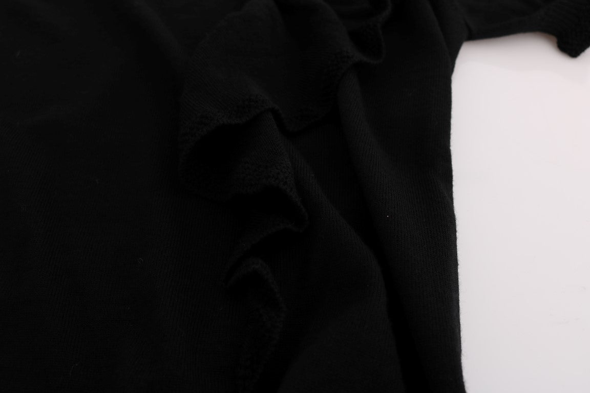 MARGHI LO' Black 100% Lana Wool Top Blouse T-shirt - Fizigo