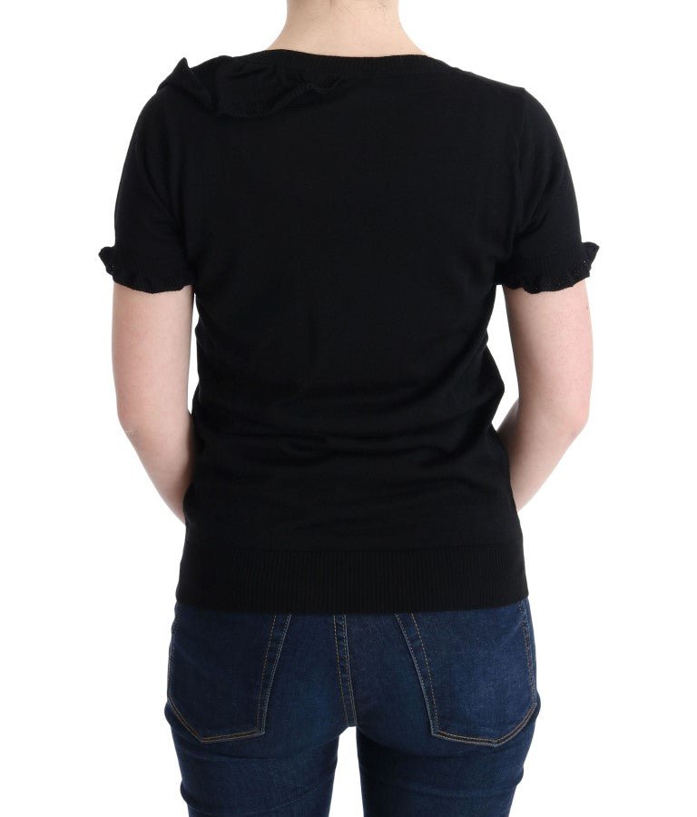 MARGHI LO' Black 100% Lana Wool Top Blouse T-shirt - Fizigo