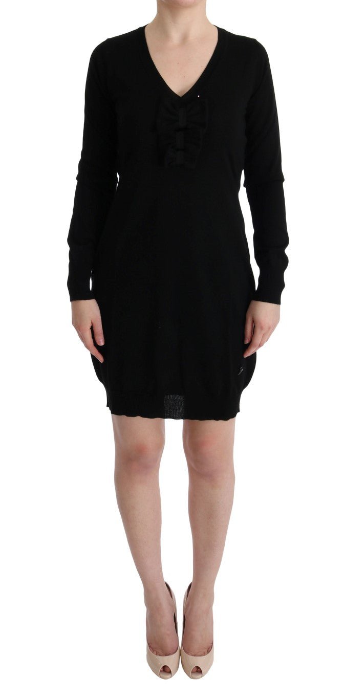 MARGHI LO' Black Wool Long Sleeve Shift Dress - Fizigo