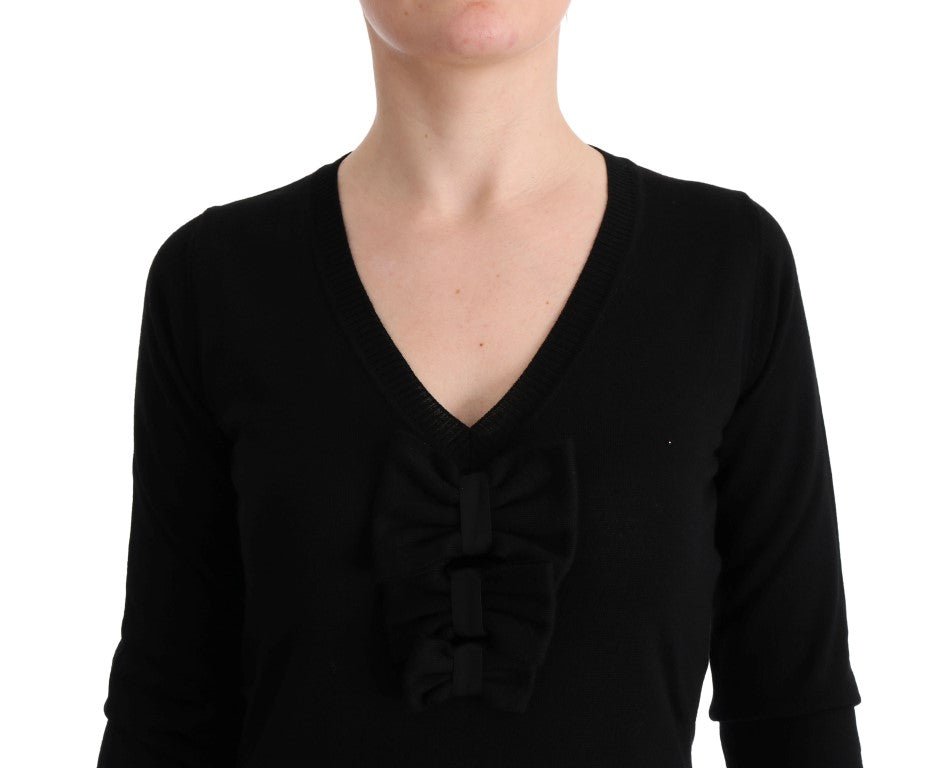 MARGHI LO' Black Wool Long Sleeve Shift Dress - Fizigo