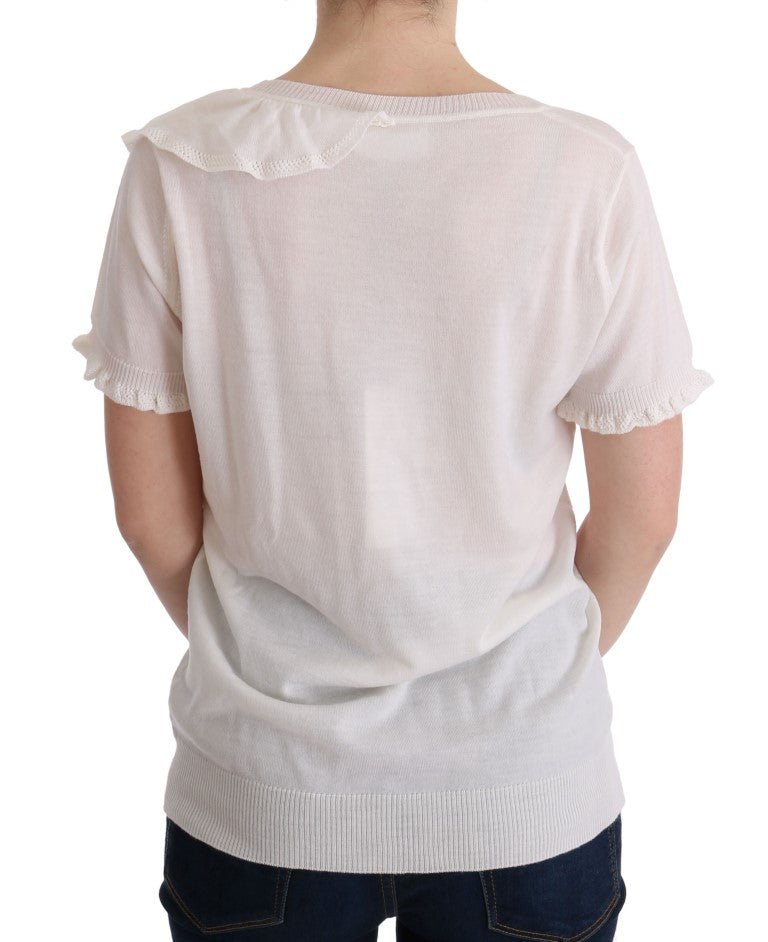 MARGHI LO' White 100% Lana Wool Top Blouse T-shirt - Fizigo