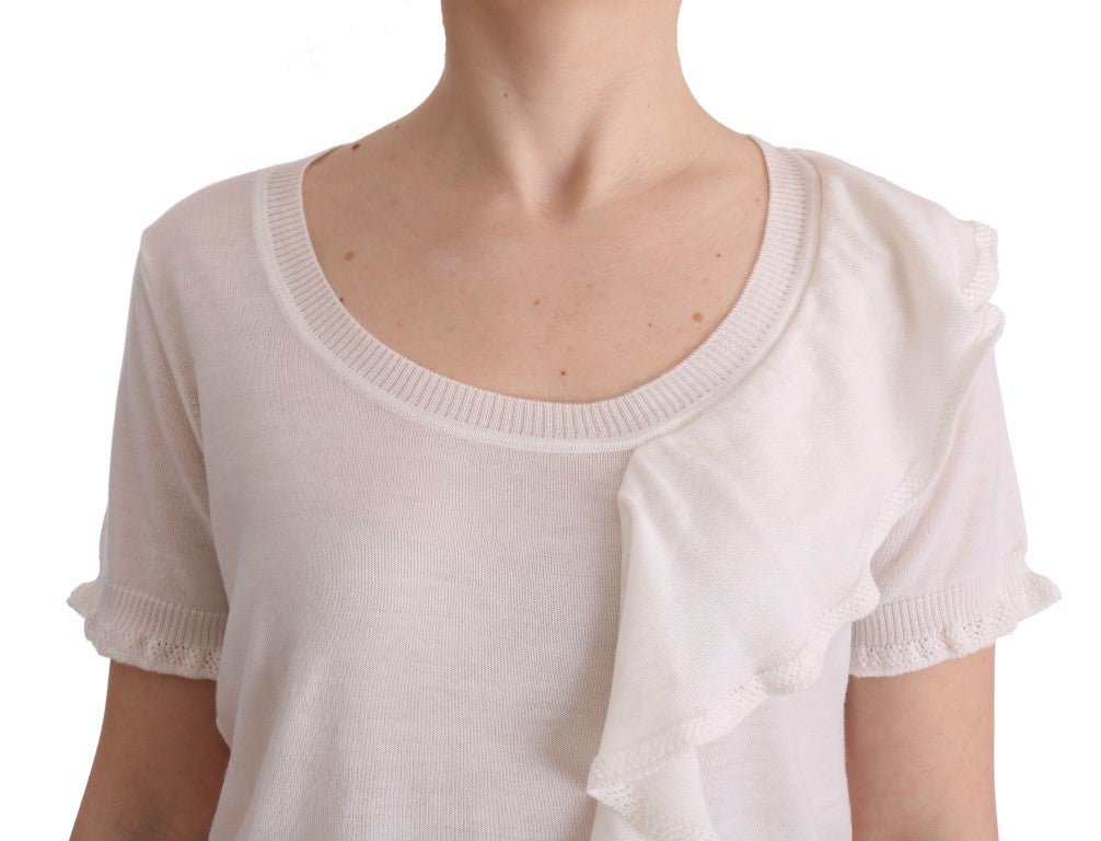 MARGHI LO' White 100% Lana Wool Top Blouse T-shirt - Fizigo