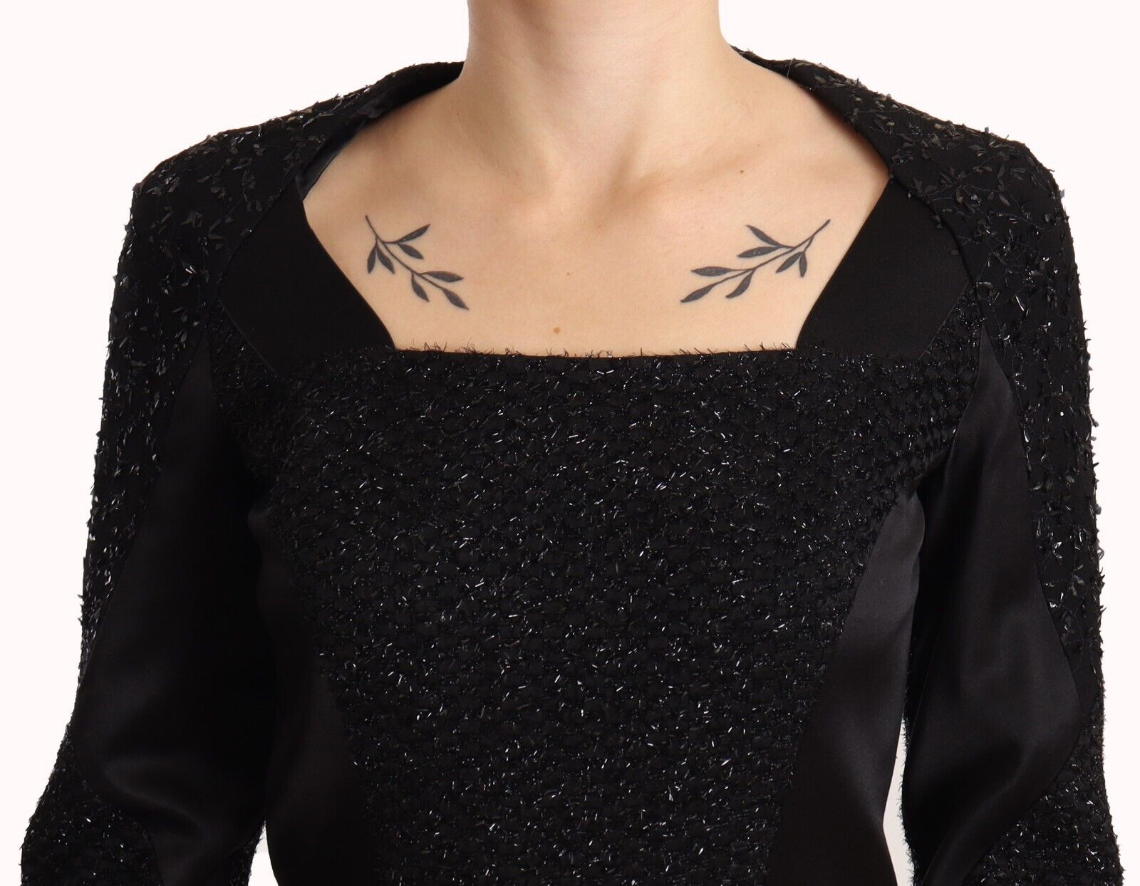 Masha Ma Black Studs Embellished Long Sleeves Sheath Midi Dress - Fizigo