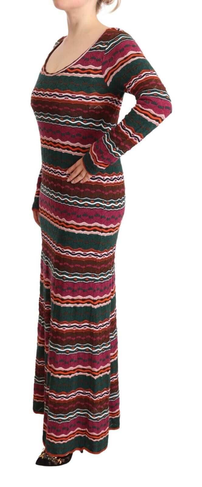 Missoni Multicolor Stripe Wool Knitted Maxi Sheath Dress - Fizigo
