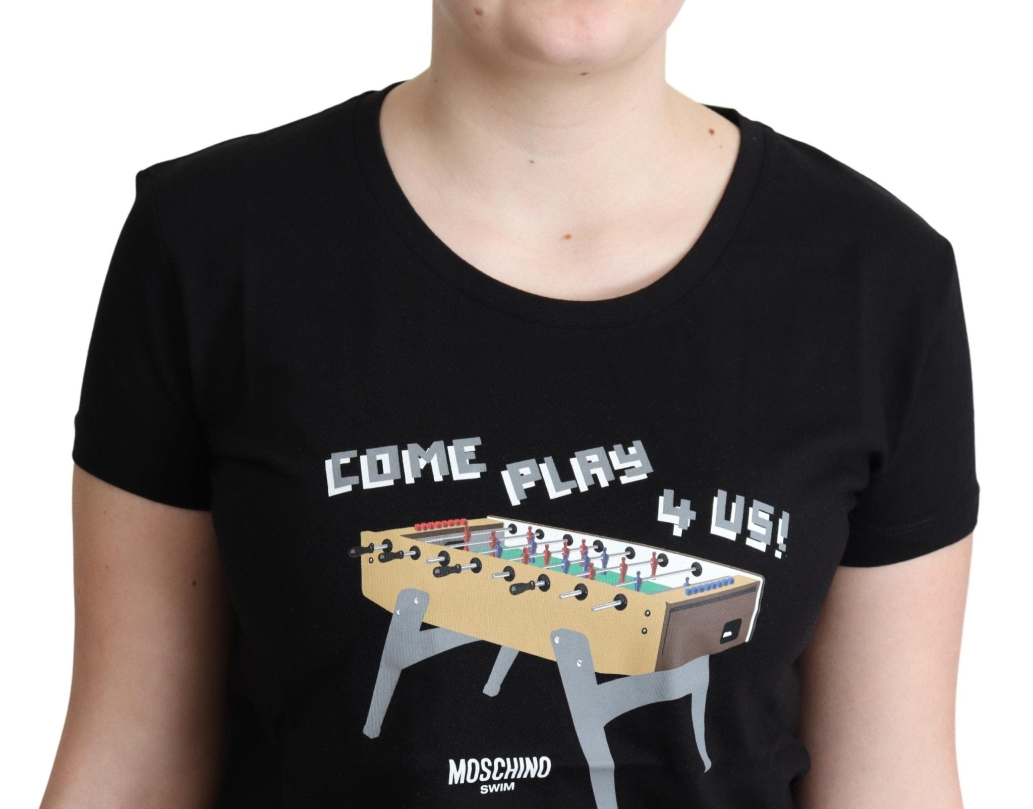 Moschino Black Cotton Come Play 4 Us Print Tops T-shirt - Fizigo