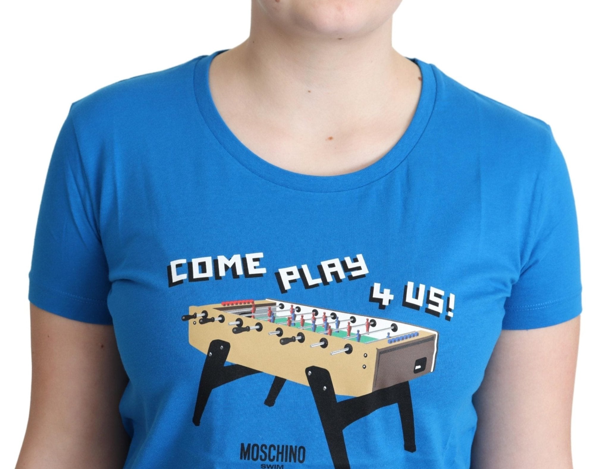 Moschino Blue Cotton Come Play 4 Us Print T-shirt - Fizigo