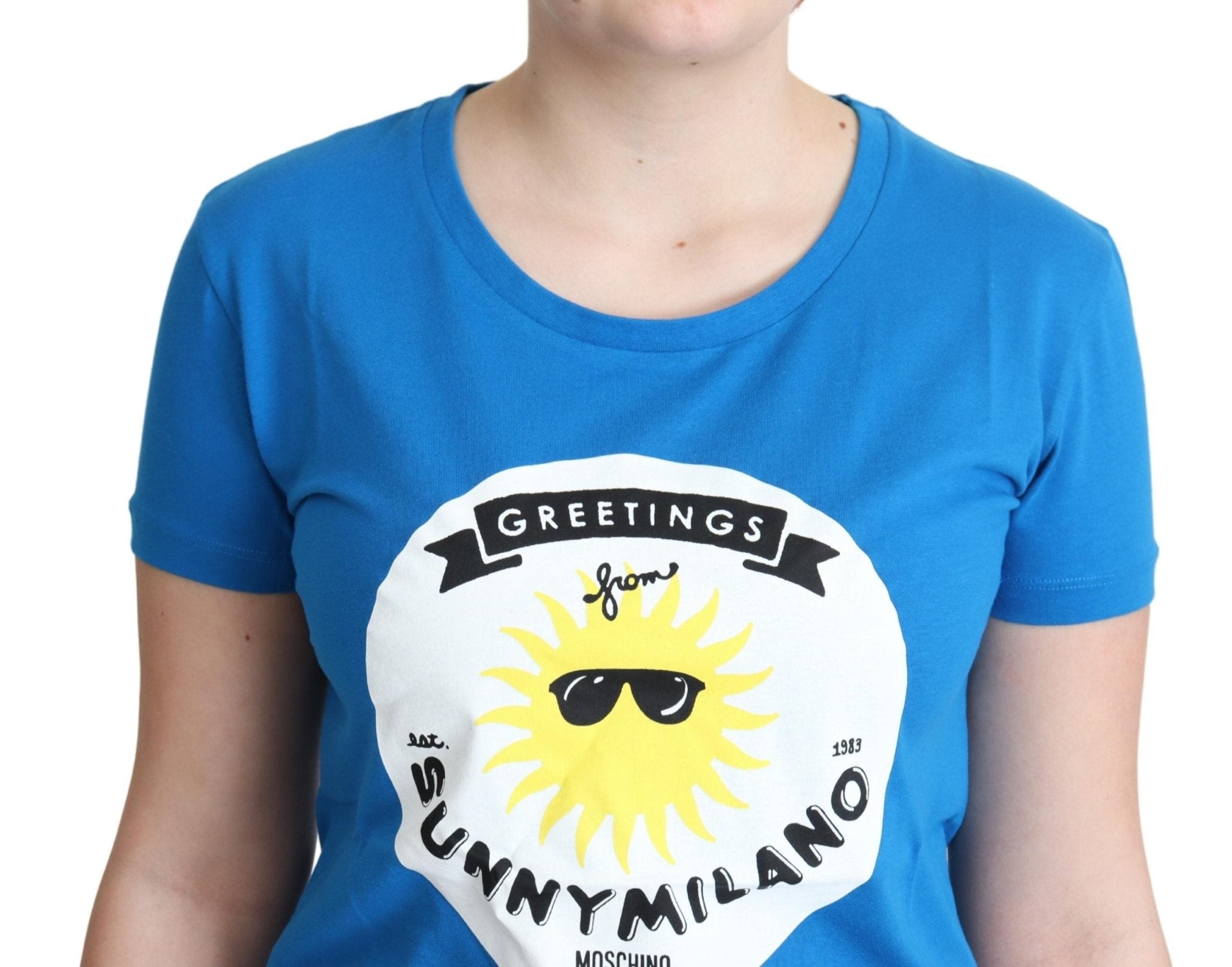 Moschino Blue Cotton Sunny Milano Print Tops T-shirt - Fizigo