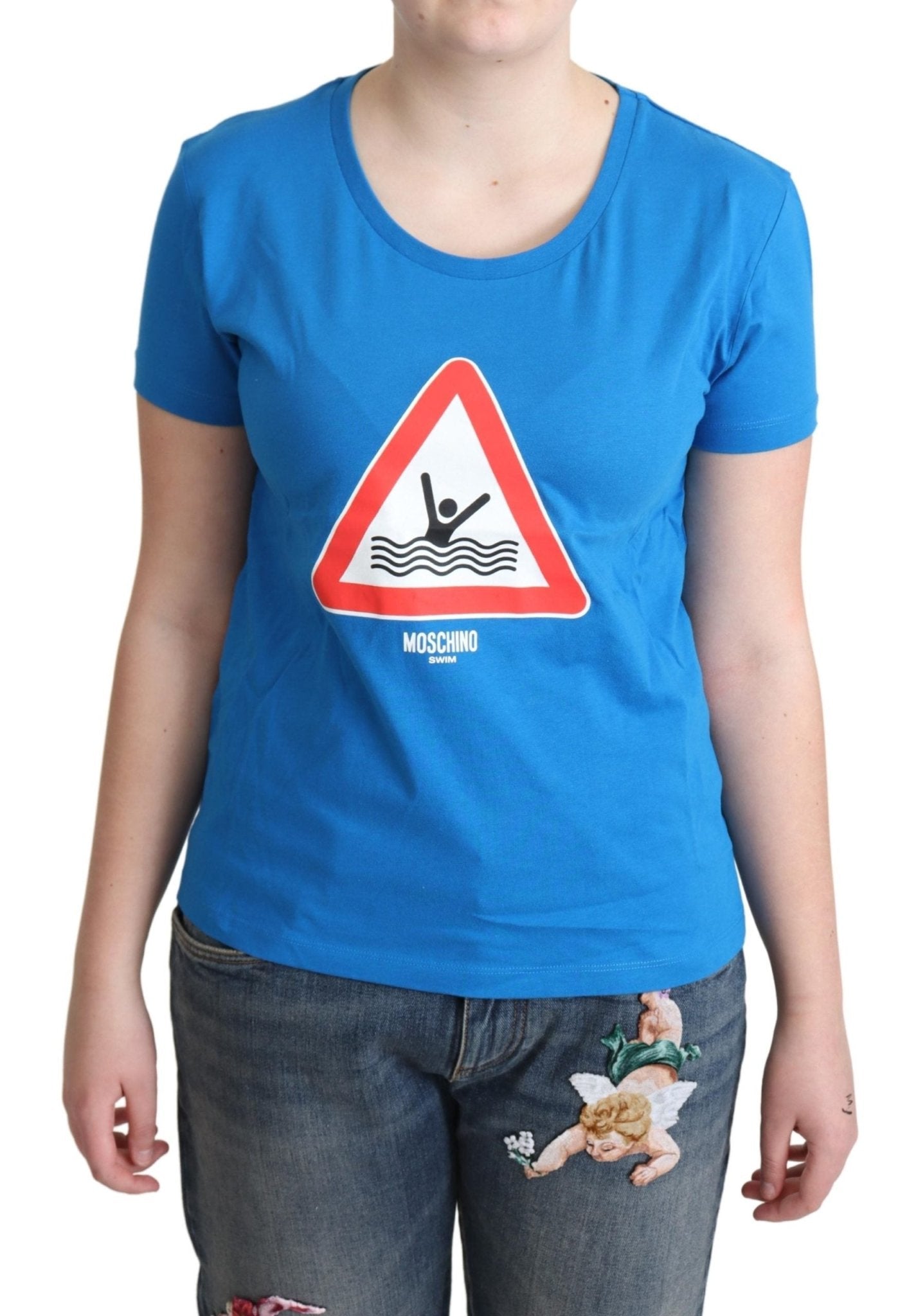 Moschino Blue Cotton Swim Graphic Triangle T-shirt - Fizigo