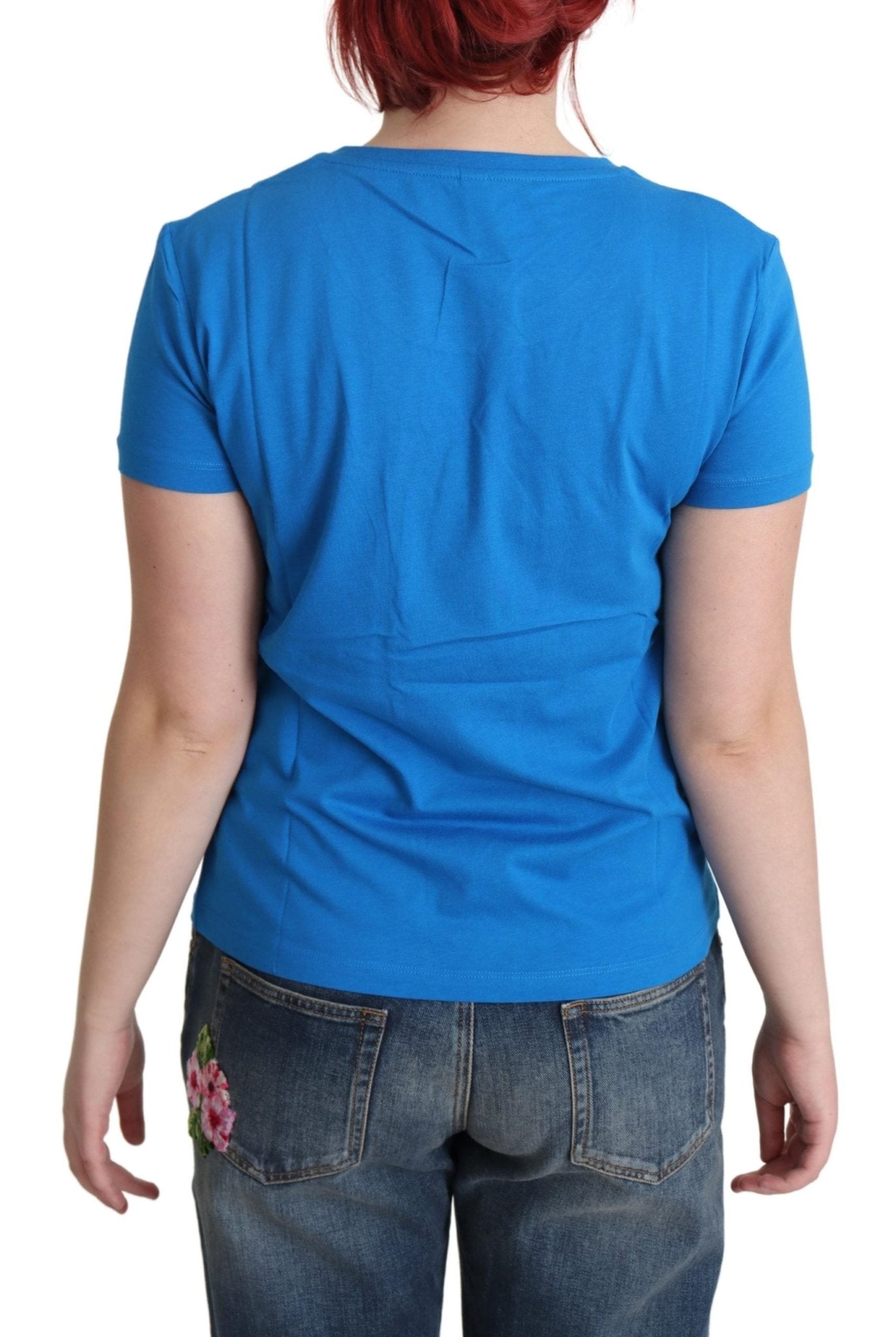 Moschino Blue Printed Cotton Short Sleeves Tops T-shirt - Fizigo
