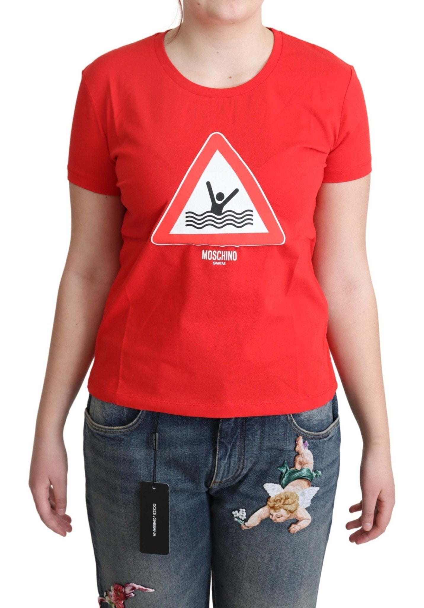Moschino Red Cotton Swim Graphic Triangle Print T-shirt - Fizigo