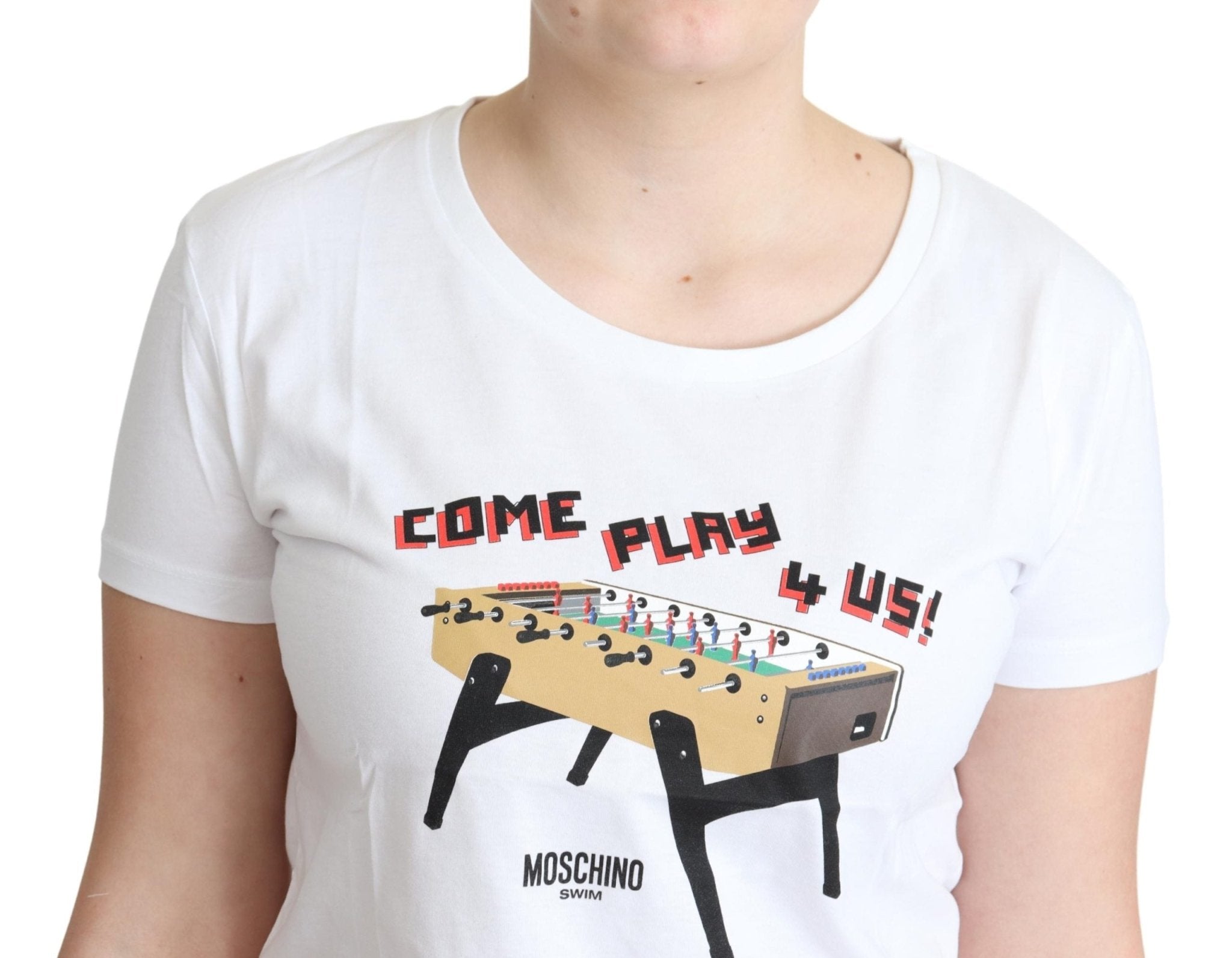 Moschino White Cotton Come Play 4 Us Print Tops T-shirt - Fizigo