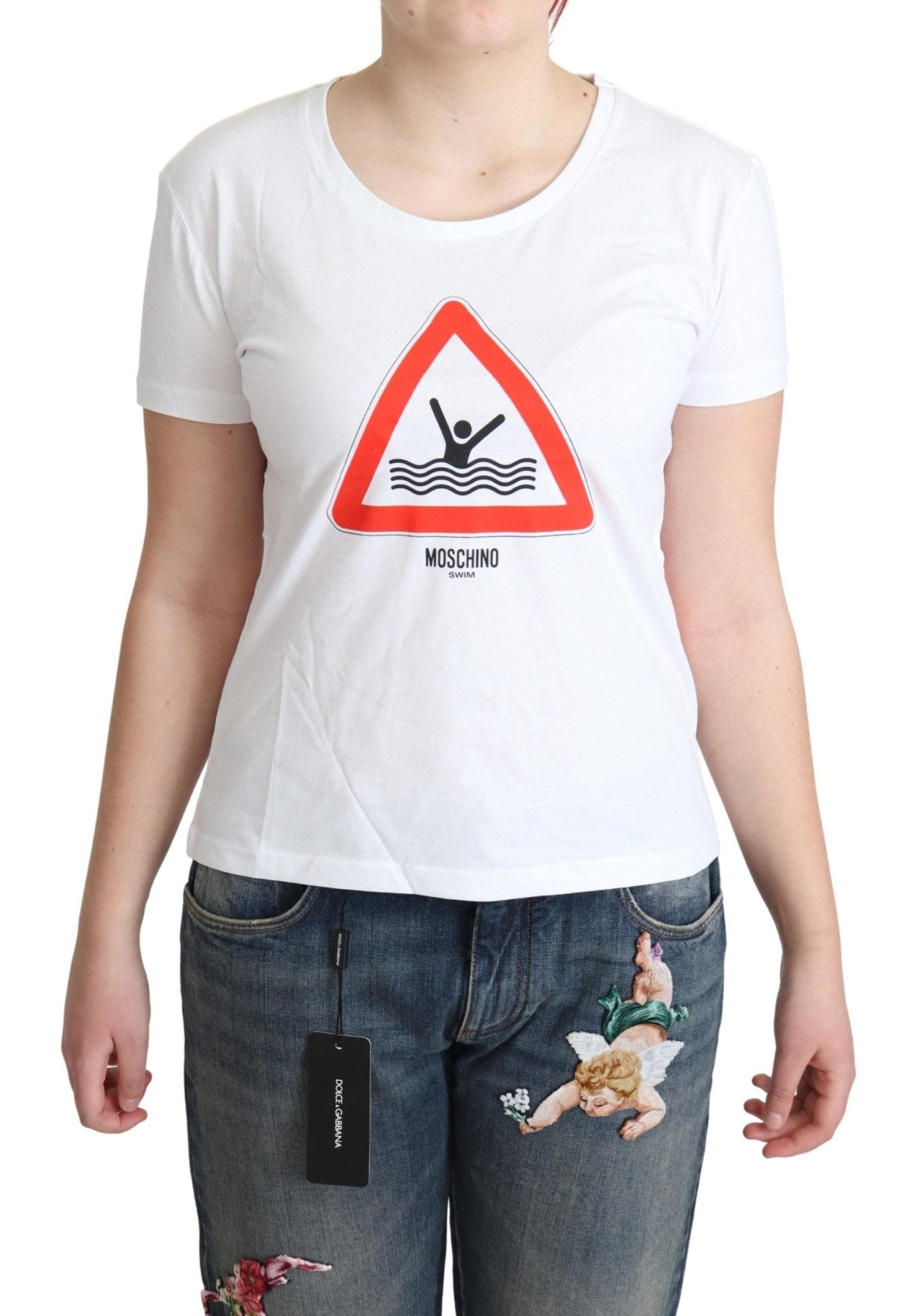 Moschino White Cotton Graphic Triangle Print T-shirt - Fizigo