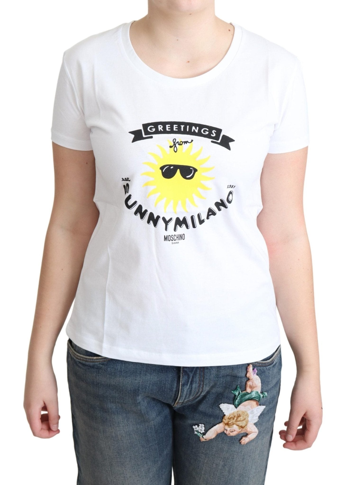 Moschino White Cotton Sunny Milano Print T-shirt - Fizigo