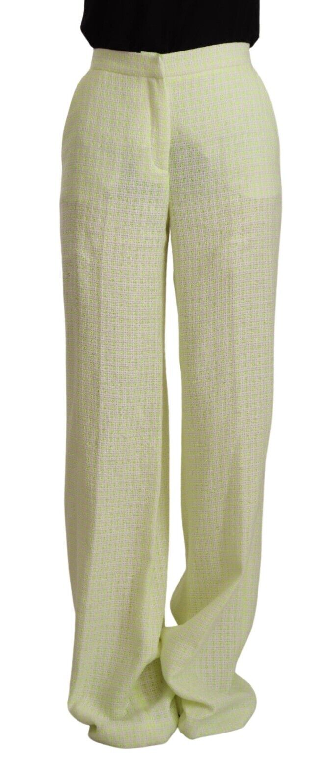 MSGM Yellow Green Cotton High Waist Straight Long Pants - Fizigo