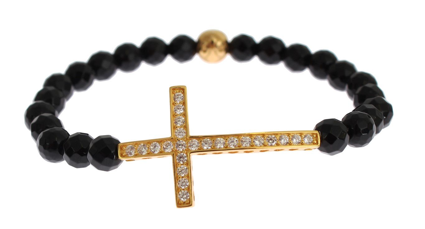 Nialaya Agate Stone Gold CZ Cross 925 Silver Bracelet - Fizigo