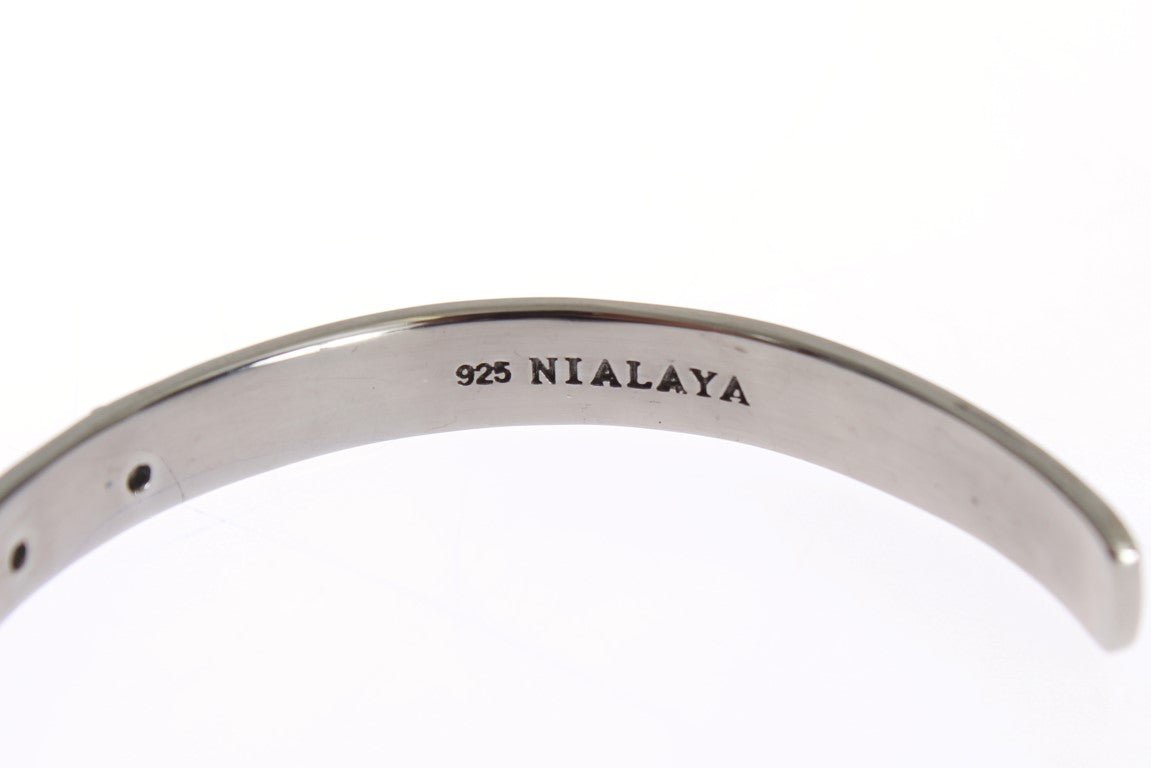 Nialaya Black Crystal 925 Silver Bangle Bracelet - Fizigo