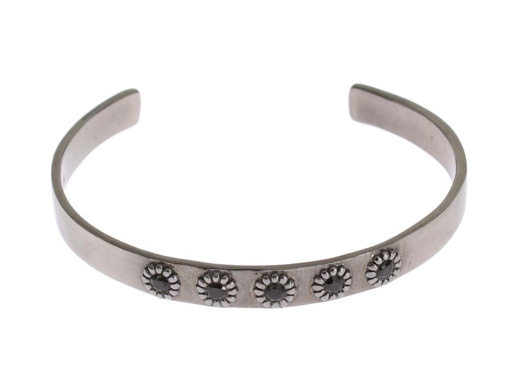 Nialaya Black Crystal 925 Silver Bangle Bracelet - Fizigo