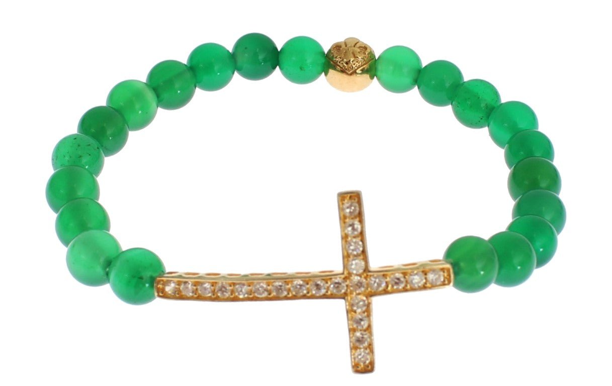 Nialaya Jade Stone Gold CZ Cross 925 Silver Bracelet - Fizigo