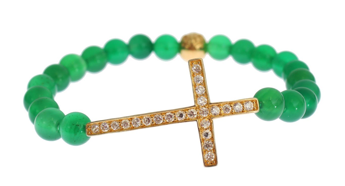 Nialaya Jade Stone Gold CZ Cross 925 Silver Bracelet - Fizigo