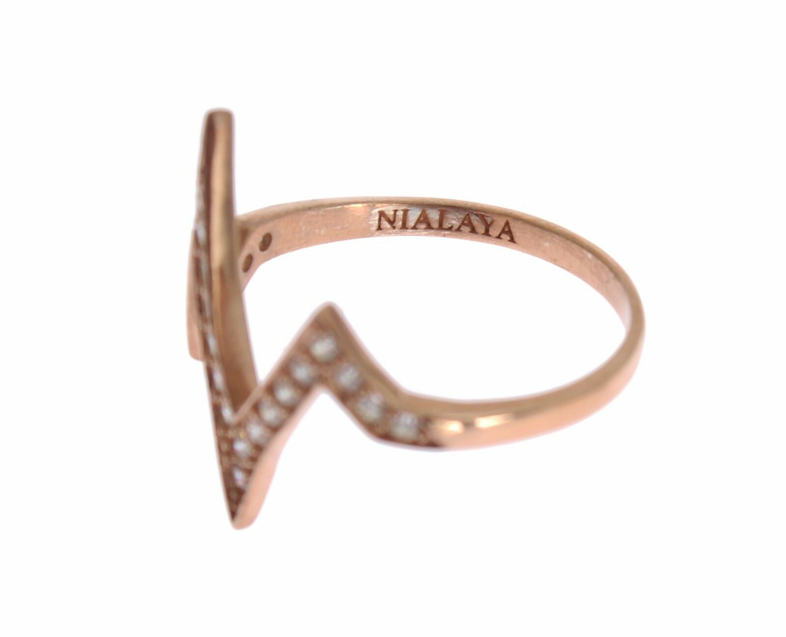 Nialaya Pink Gold 925 Silver Womens Clear Ring - Fizigo
