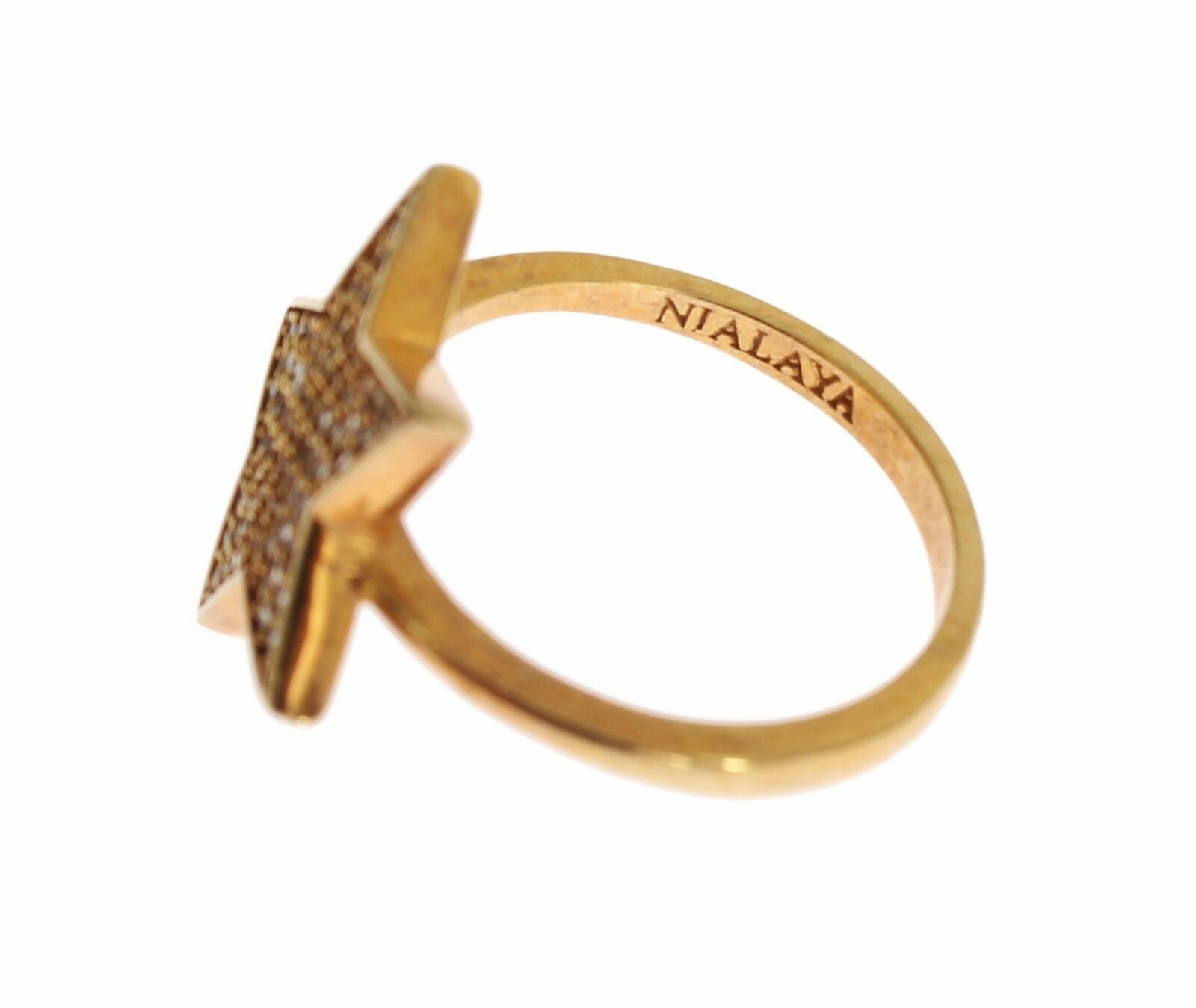 Nialaya Star Gold 925 Silver Womens Clear Ring - Fizigo