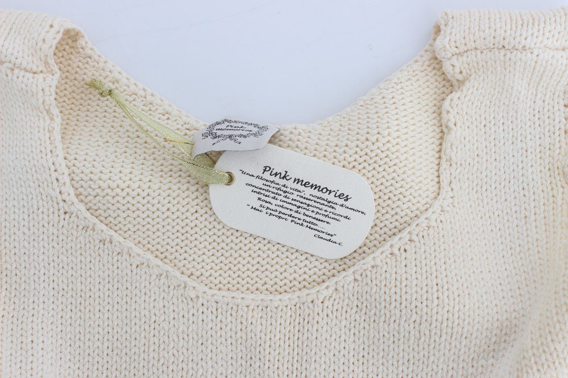 PINK MEMORIES Beige Cotton Blend Knitted Sleeveless Sweater - Fizigo