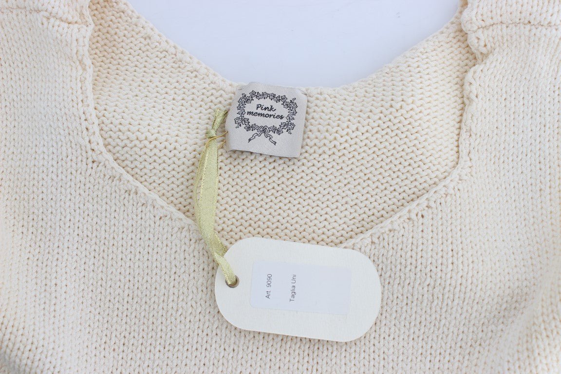 PINK MEMORIES Beige Cotton Blend Knitted Sleeveless Sweater - Fizigo
