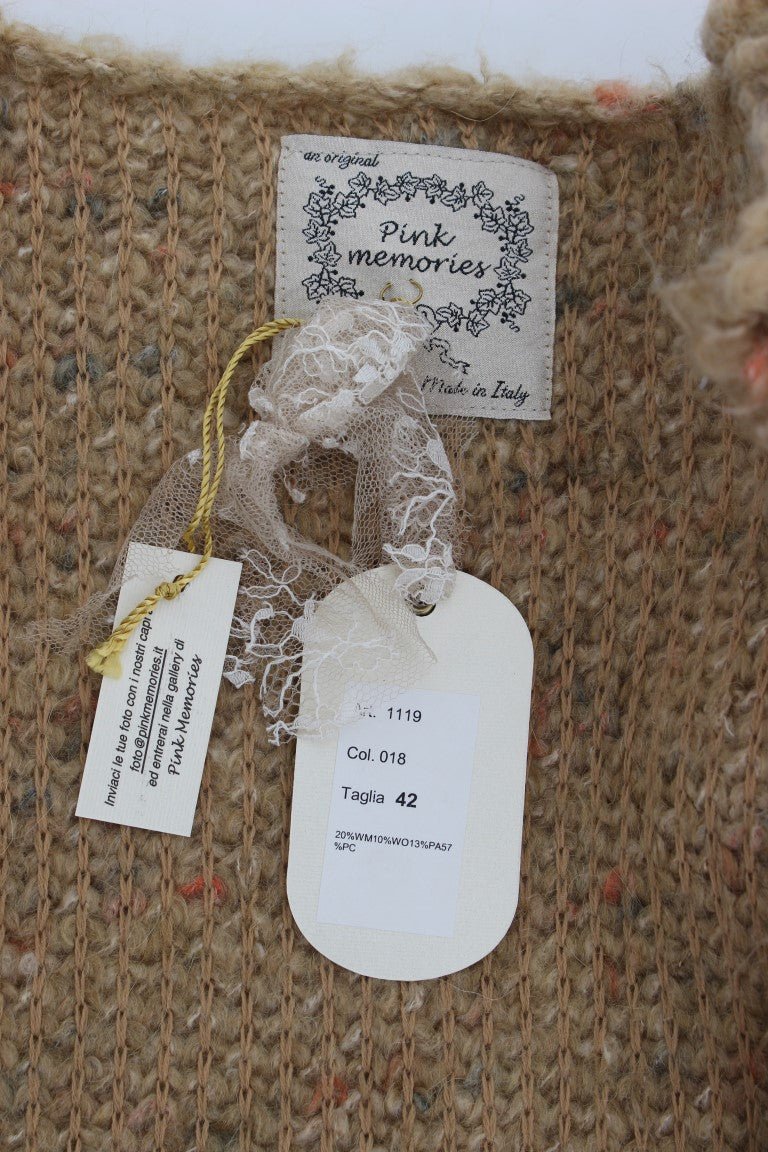 PINK MEMORIES Beige Wool Blend Cape Sweater - Fizigo