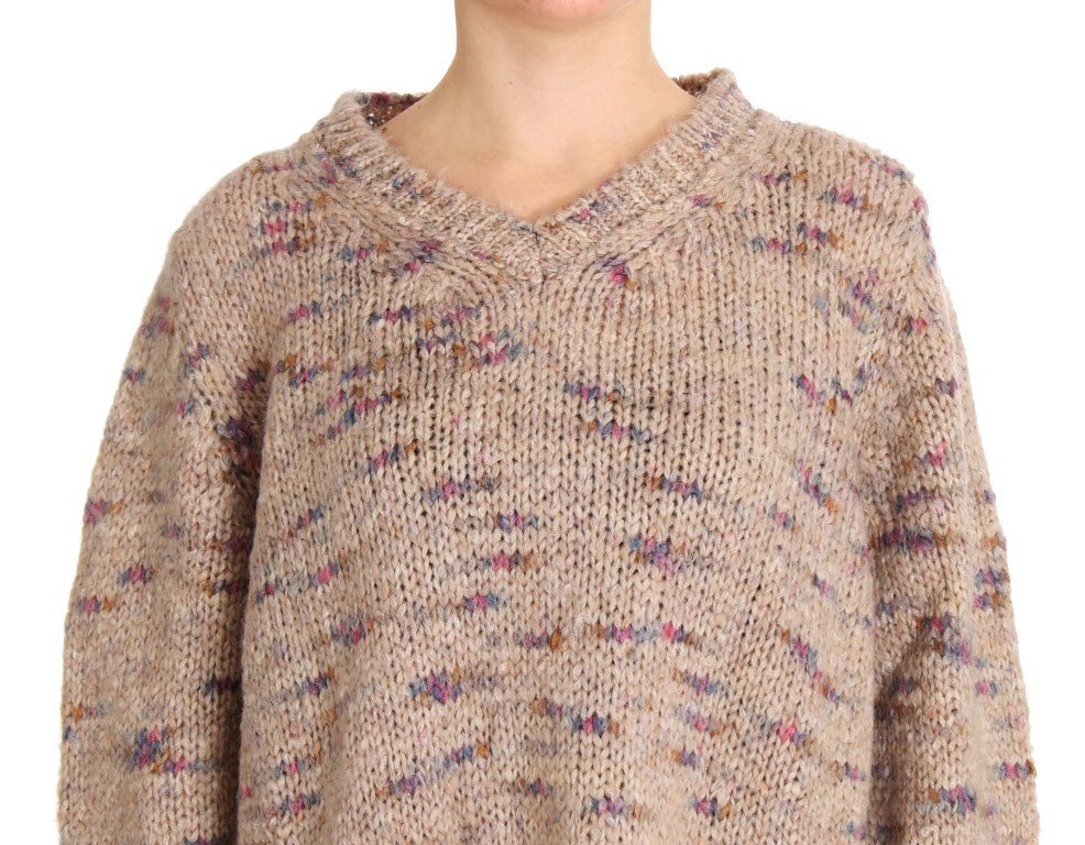 PINK MEMORIES Beige Wool Blend Knitted Oversize Sweater - Fizigo